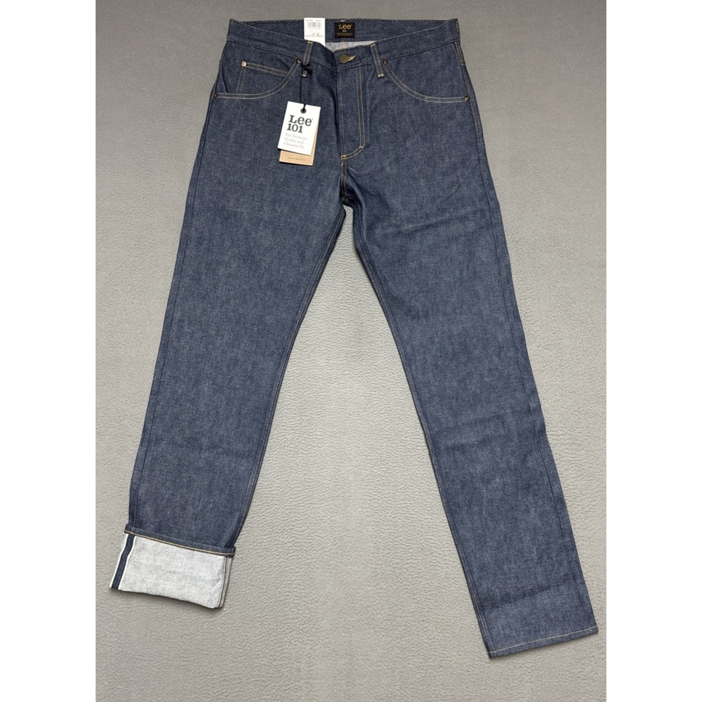 Lee 101Z Jeans Men Selvedge Sanforized Straight Indigo Denim Made in Italy 32x34